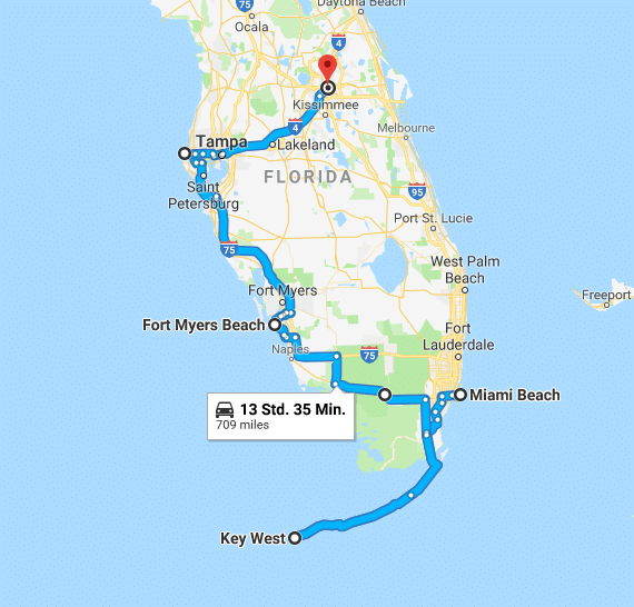 Florida Rundreise mit Kindern (2 Wochen) route_florida_rundreise