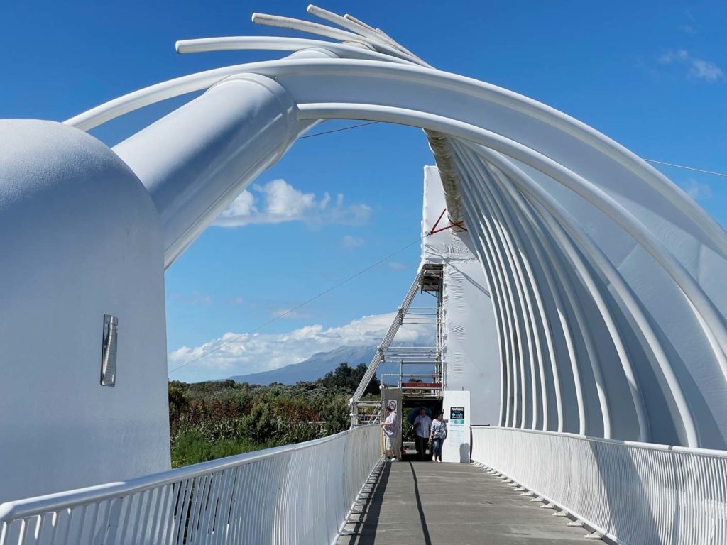 weisse-bruecke-wie-ein-walskelett-geformt-te-rewa-rewa-bridge-mit-aussicht-mount-taranaki-neuseeland-nordinsel