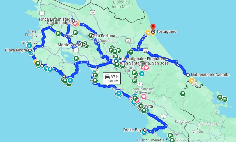 Costa Rica Rundreise - Diese 9 Etappen dürft ihr nicht verpassen! route costa rica rundreise