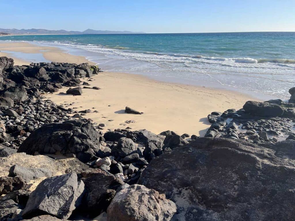 Unsere Top 11 Strände auf Fuerteventura schwarze-lavasteine-am-sandstrand-auf-fuerteventura