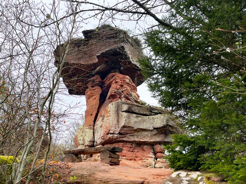 Wandern im Dahner Felsenland 🥾 7+ Tipps teufelstisch-im-dahner-felsenland-hoher-sandsteinfelsen-der-an-einen-riesigen-tisch-erinnert