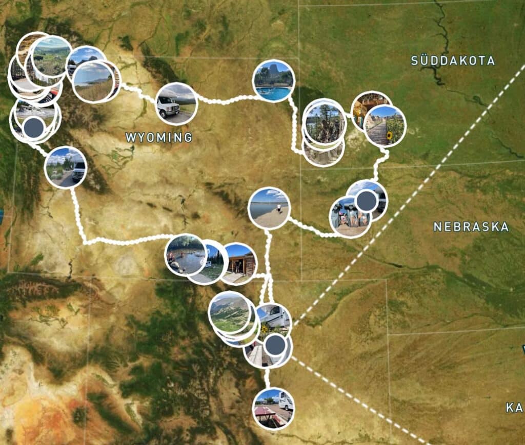 USA Rundreise Denver - mit Yellowstone Nationalpark polarsteps aufzeichnung der route ab denver mit dem camper zum yellowstone nationalpark
