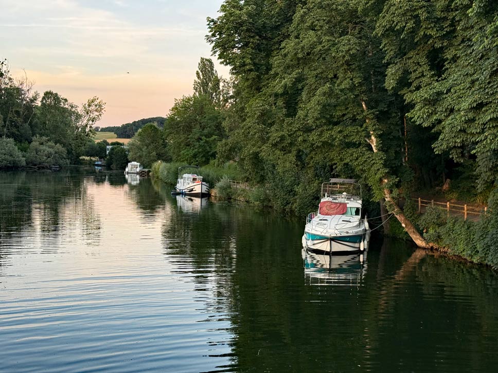 hausboote legen am ufer der saone an