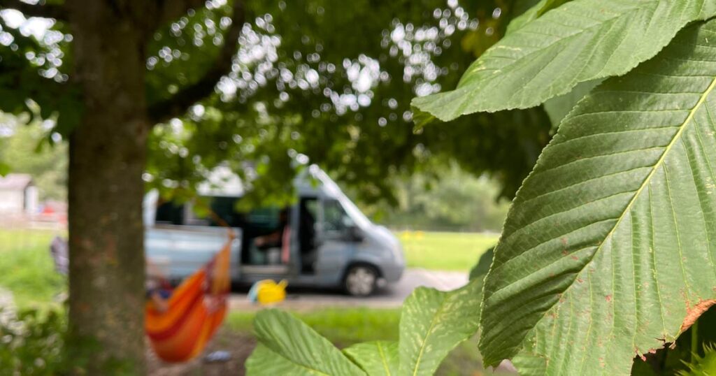 van unter baum in deutschland, hängematte davor
